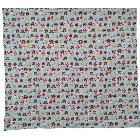 NEW BABY BLANKET Handmade Cotton & Flannel 35x38 Woodland Mushrooms Foxes Fabric - Picture 2 of 6